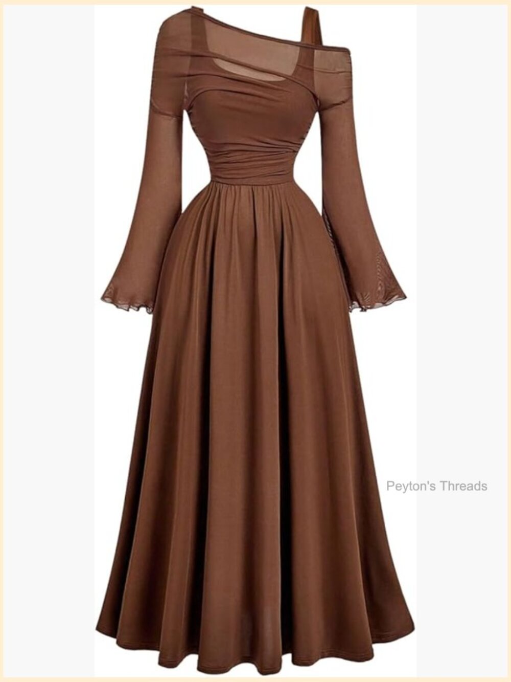 Off The Shoulder Mesh Bell Sleeve Ruched Midi Dress - Picture 1 of 4